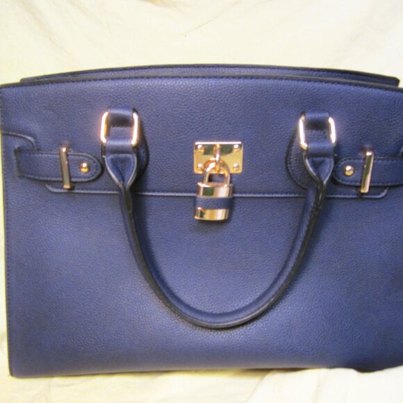 VTG DASEIN TOTE BLUE, GOLD TONE ACCENTS, PADLOCK CHARM - Picture 1 of 8
